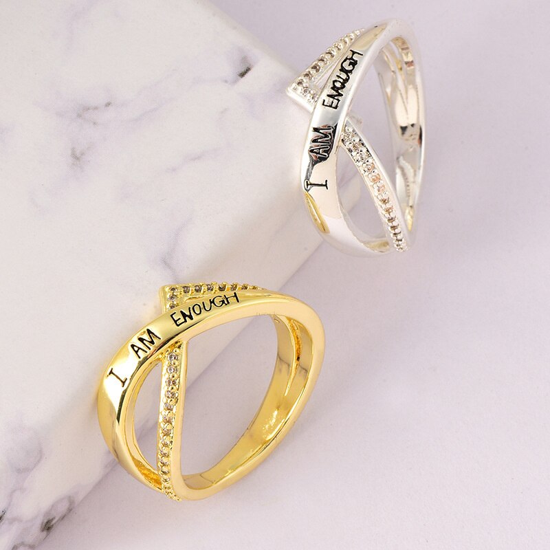 Vintage Gesneden Brief Ringen Voor Vrouwen Zirkoon Ik Ben Genoeg Engagement Wedding Ring Vrouwelijke Sieraden Bague