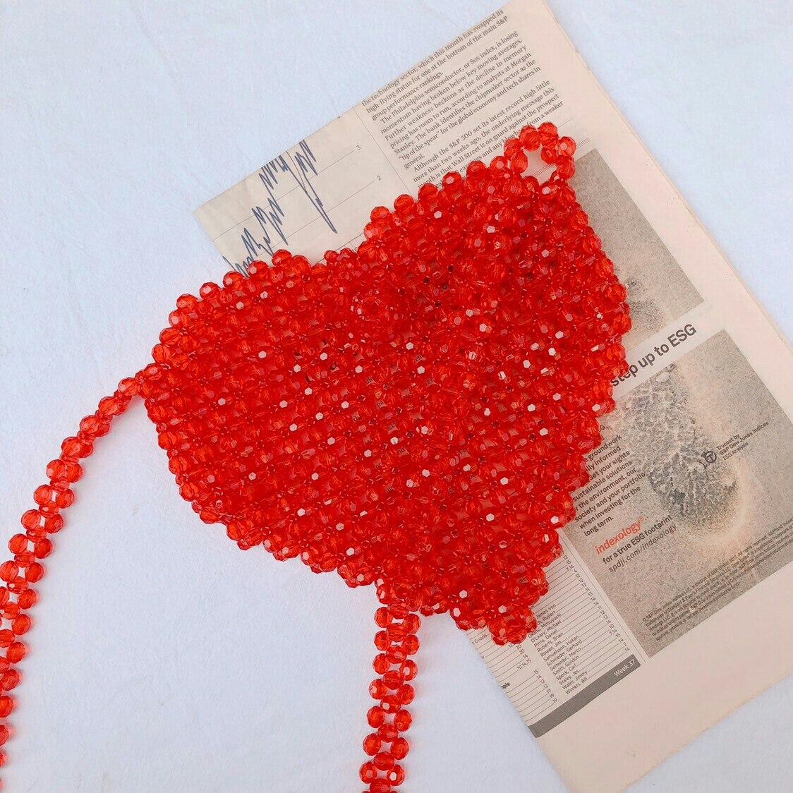 Women Spring Homemade Handmade Beaded Love Peach Retro Year Red Crossbody Bag Exclusive Limited Vintage Bag