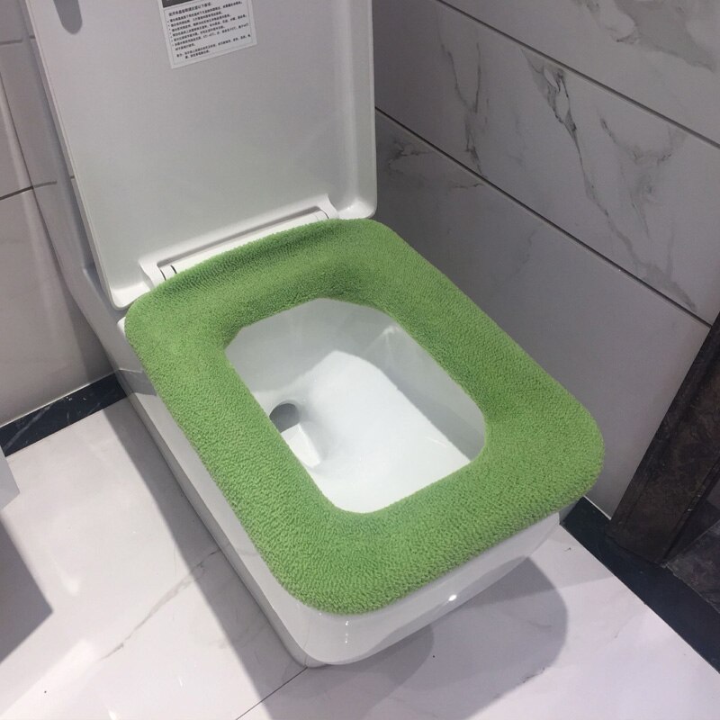 Badeværelse firkantet toilet sædeovertræk vintervaskbar varmemåtte toiletbetræk pude lågpude hjemindretning toilet sædeovertræk: Grøn