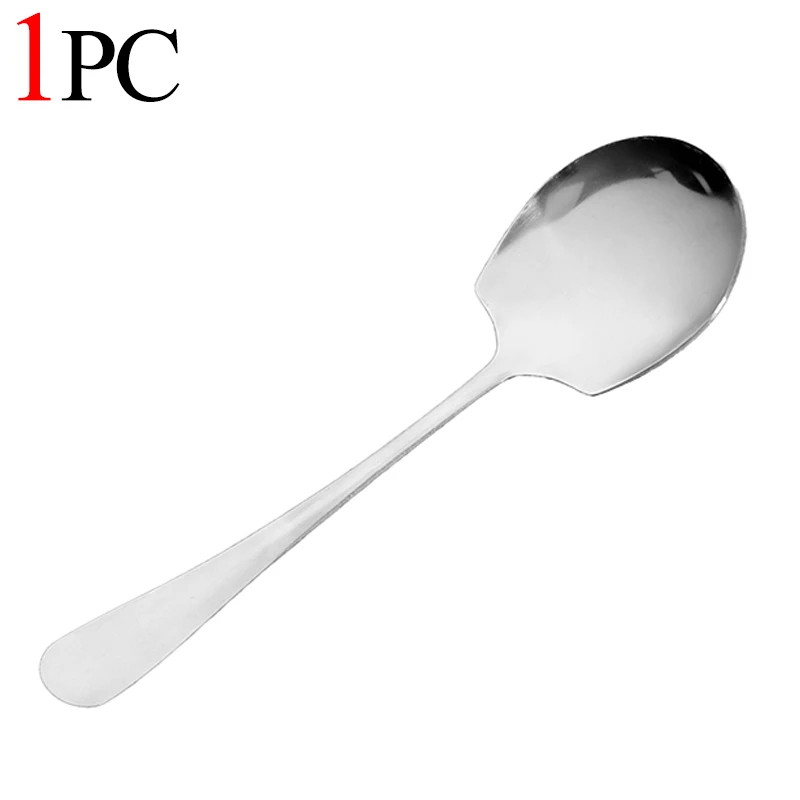 Cuchara grande de acero inoxidable para cena en casa, cuchara pública gruesa, cucharas de sopa con mango largo, vajilla para servir Buffet de cabeza redonda, 1/4 Uds.: Plata