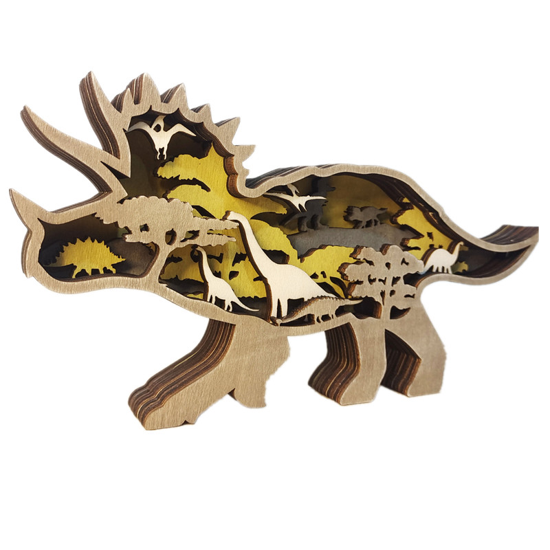 Tótem de lobo hueco de madera, Animal de Navidad, creatividad, escritorio, tallado para el hogar, manualidades, decoración LED, accesorios de decoración para sala de estar: Verde militar