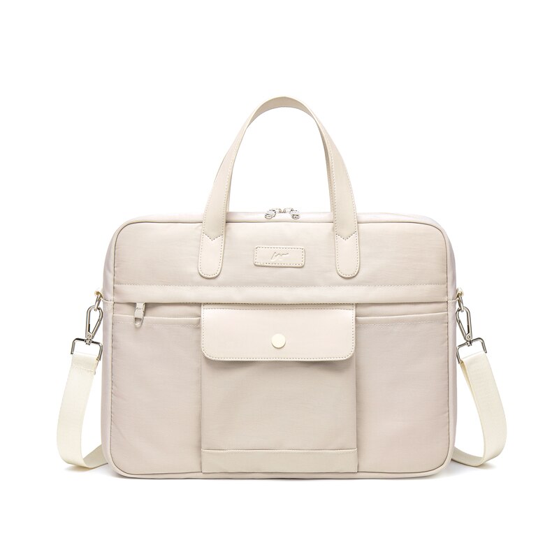 Office Women Laptop Briefcase Computer Bag Business Document Organizer Ipad Tote Ladies Handbag Messenger Purse Strap: 15inch Ricewhite