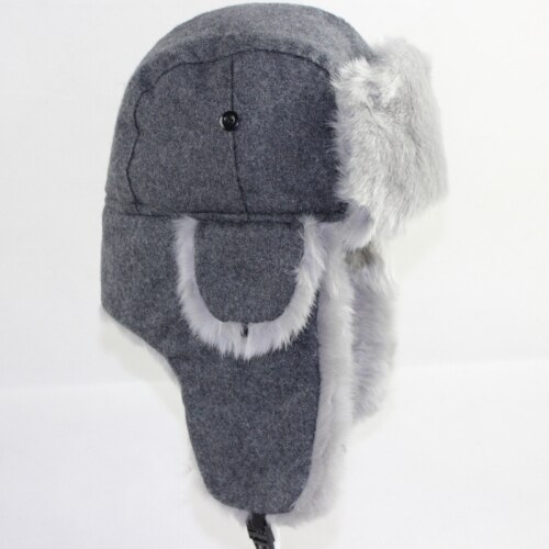 Bomber Hat Russian Cap Thick Warm Men Women Winter Hat Ear Flap Ski Snow Trapper Cap Men Russian Ushanka Fur Hats for Men: Dark Grey