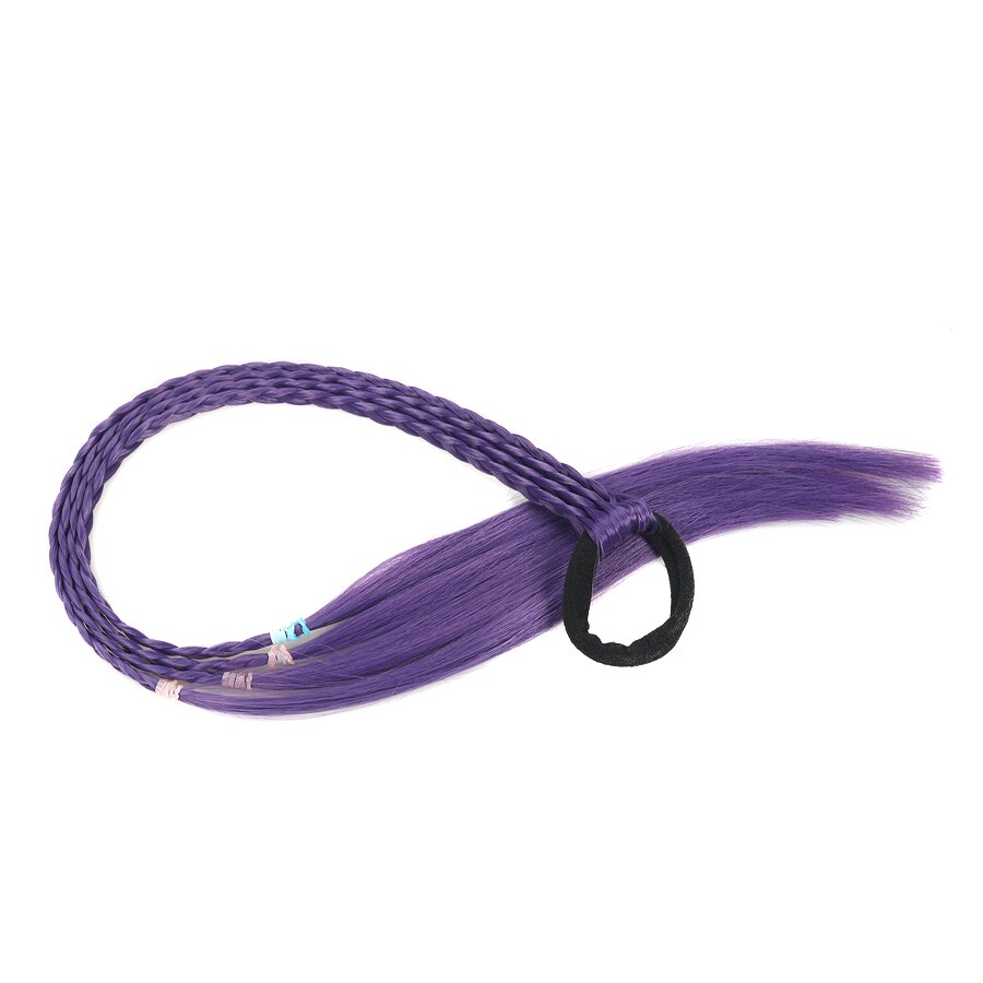 Rubber Bands With Pigtails Rainbow Color Overhead Tail Kanekalon Box Braids Ponytail Hair Extensions With Elastic Band For Girls: Q37-4-Purple