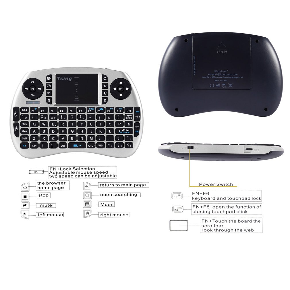 Portable Handheld Wireless Keyboard Touchpad Multi-media for TV Box Media TV PC Stick Laptop for Raspberry PI PS3 French Spanish