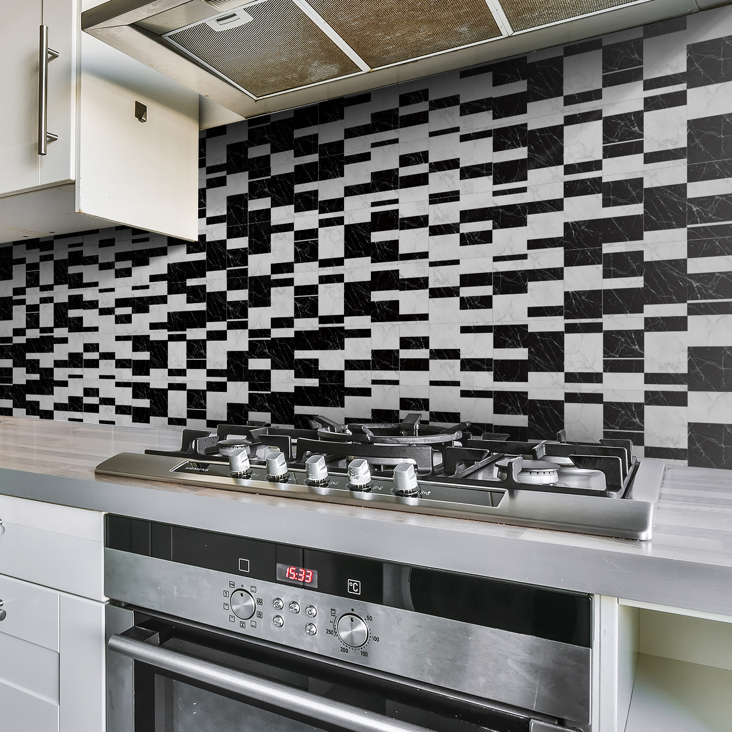 Mosaic marble kitchen background wall tile sticker 30x15cm Thickened bathroom waterproof white black brick stickers