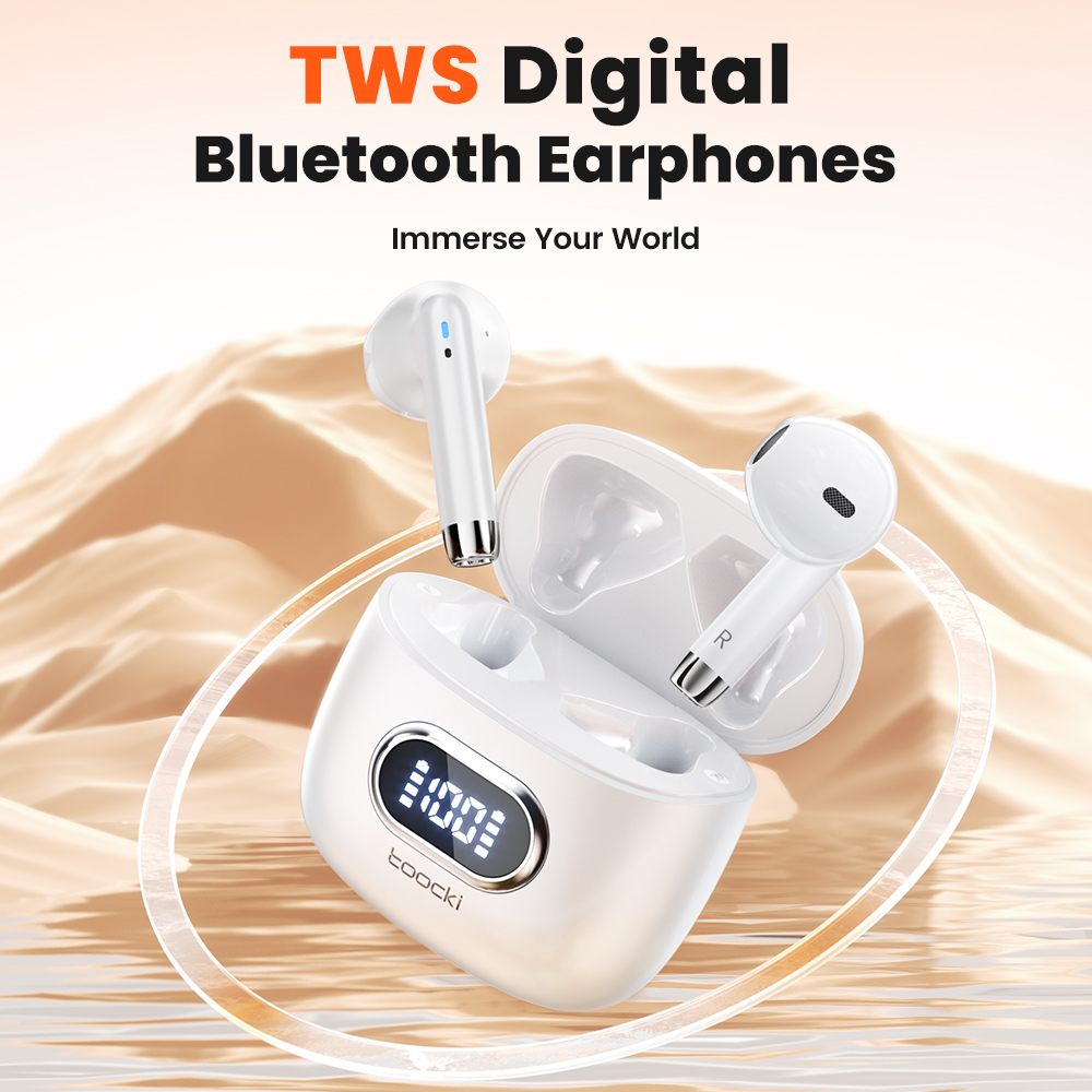 Toocki V05 bezprzewodowe słuchawki Bluetooth słuchawki stereo Hifi zasilanie DIsplay TWS Bluetooth V5.3 Mini słuchawki douszne z zestawem słuchawkowym z mikrofonem