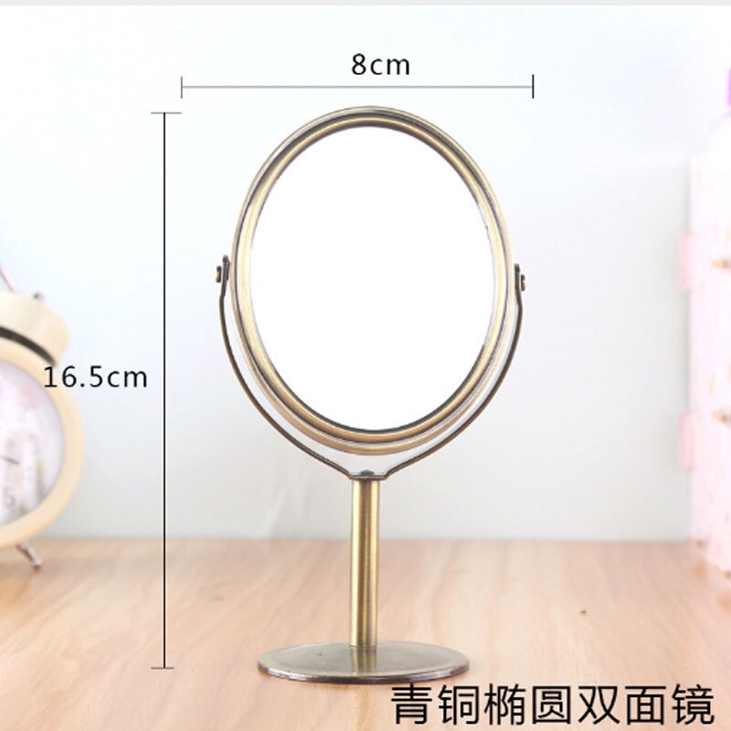 Double-Sided Retro Copper Mirror Desktop Zoom High-Definition Makeup Mirror Home Bedroom Desktop Antique Small Mirror Portable