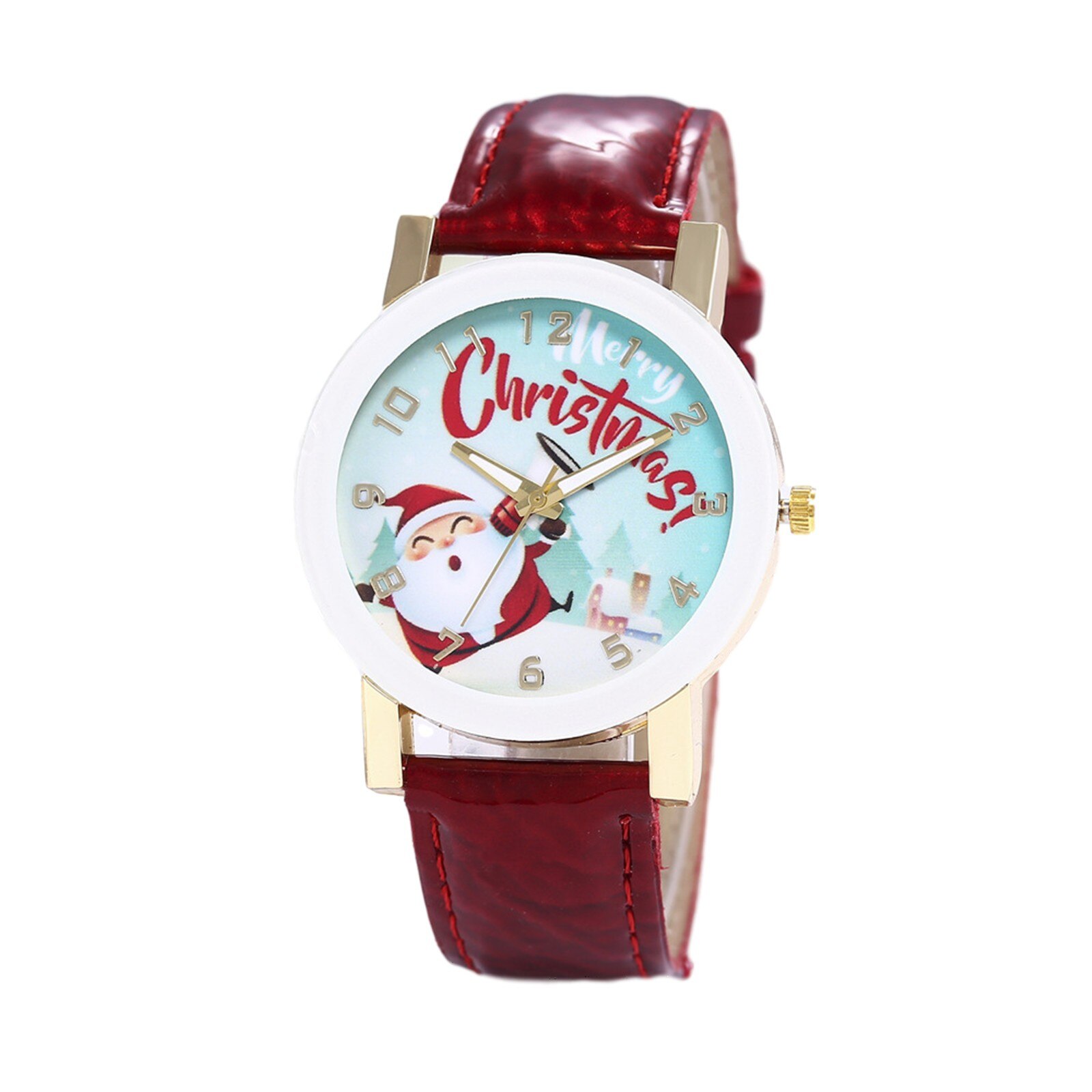 Dameshorloge Kerst Kerstman Digitale Lederen Band Quartz Mode Polshorloge Leuke Kerstman Patroon Explosie Zegarek: Rood