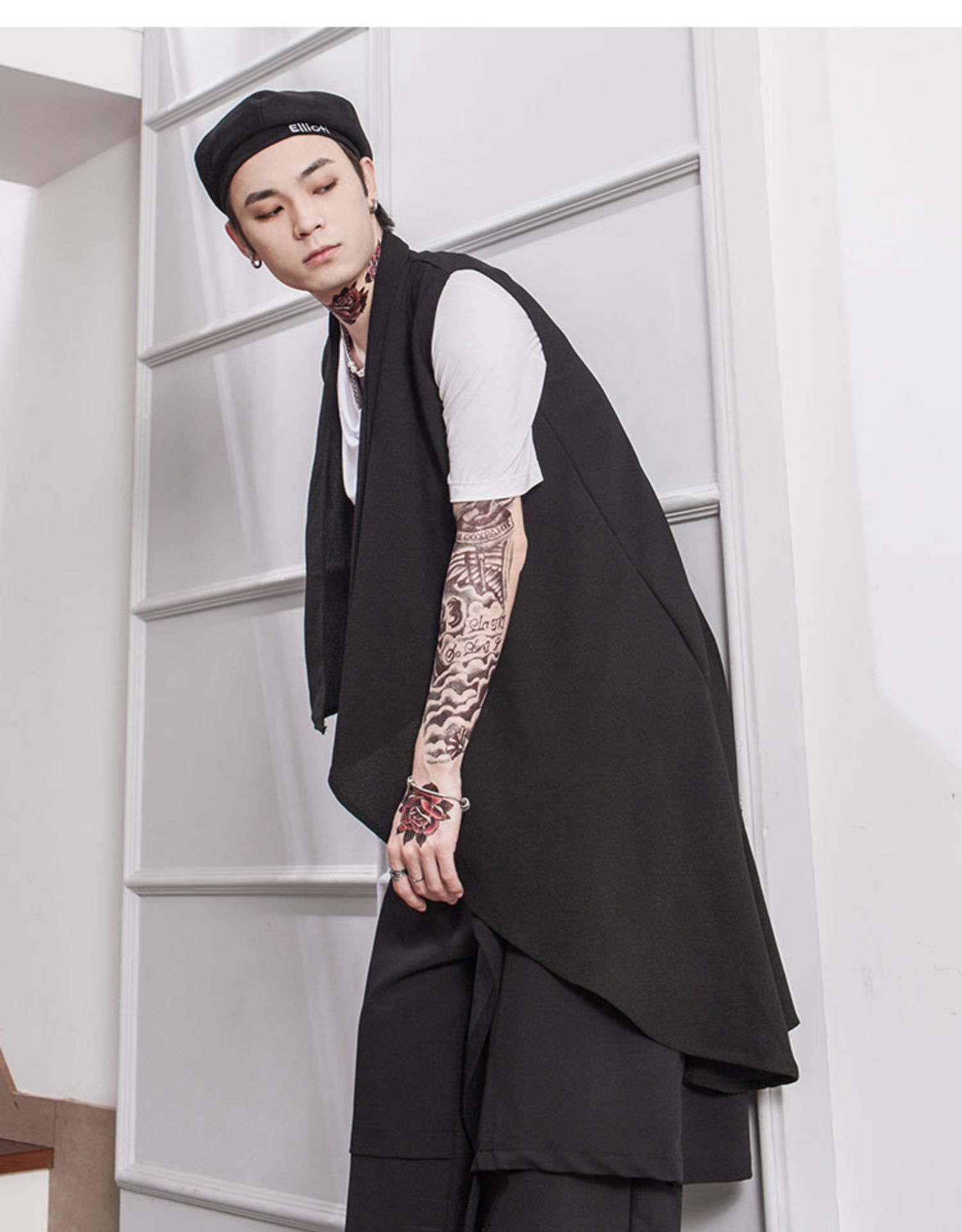 Korean mid summer long sleeveless vest bottom shirt loose youth thin spinning cardigan men