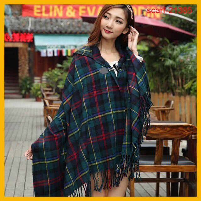 Kvinner vinter boho hette kåpe kappe poncho dame sjal pakke inn kvinnelig pashmina rutete kashmir teppe skjerf bufanda mujer: 8