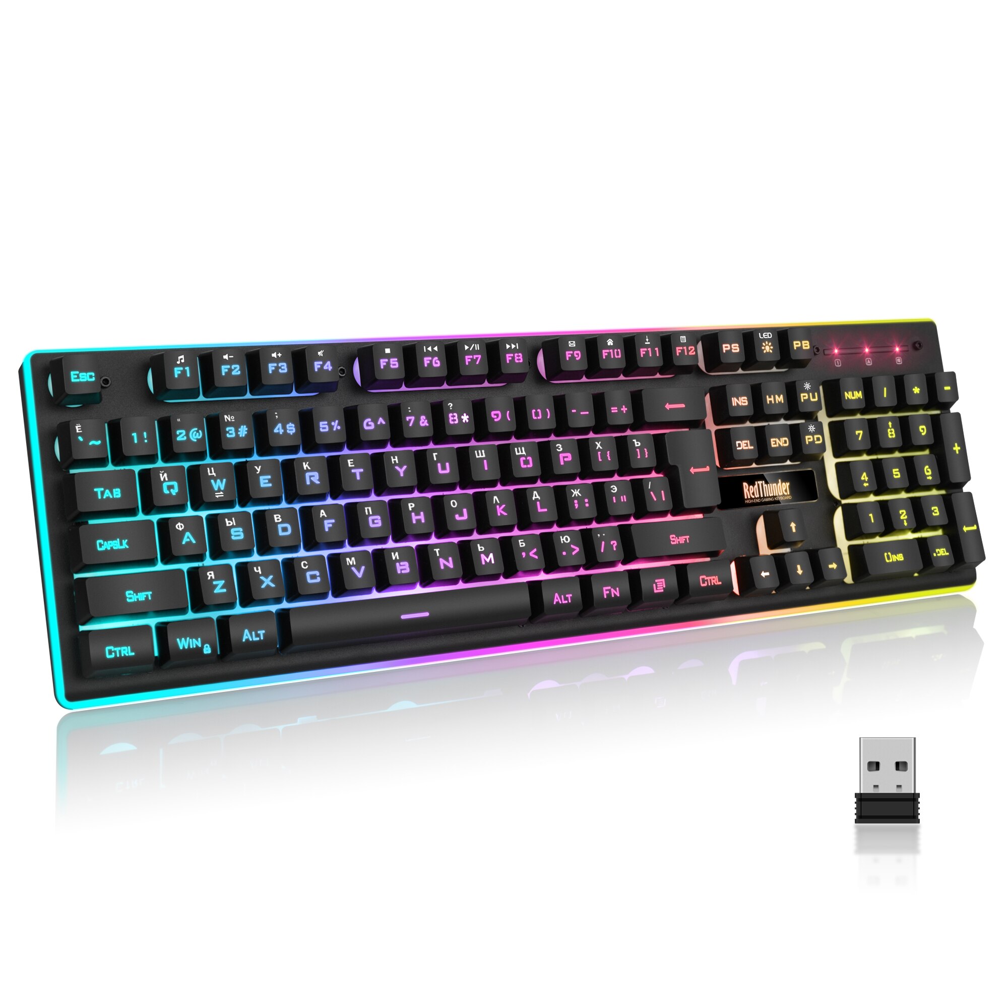 RedThunder-teclado inalámbrico K10 para juegos, recargable, sensación mecánica, retroiluminado con LED, 2,4g, para PC, Mac, PS: Black RU layout