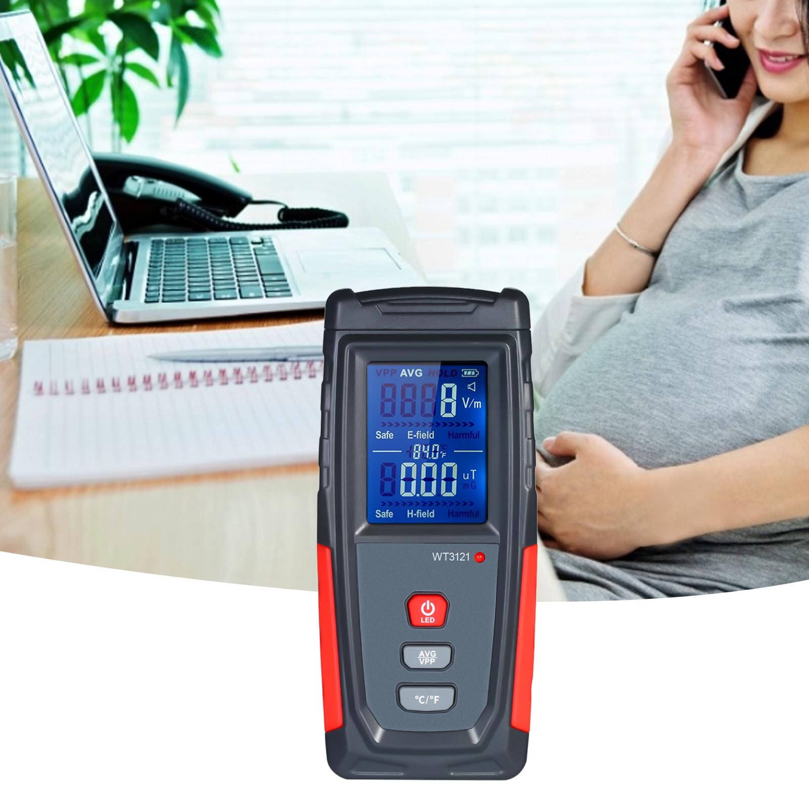 3-in-1 Electromagnetic Radiation Detector EMF Meter Handheld Household Anti-radiation Tester With Temp Sound Light Alarm WT31213