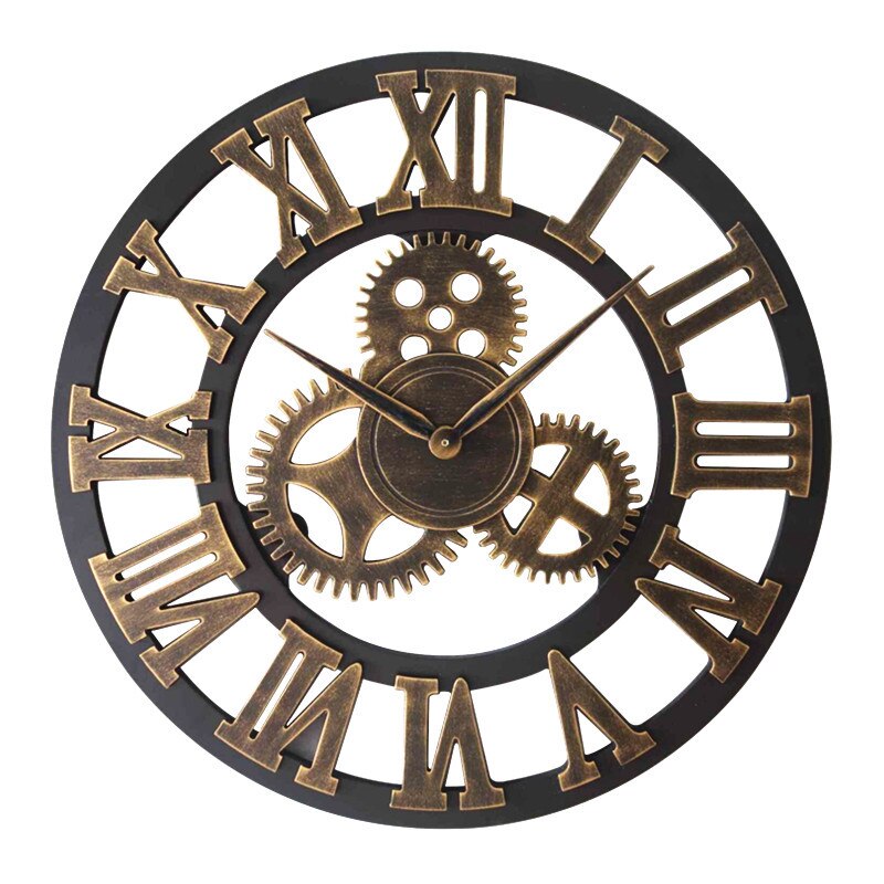 Retro Gear Mute Modern Large Wall Clock Silent Clocks for Home Kitchen Living Room Decor Battery Operated: Golden / Diameter 30cm