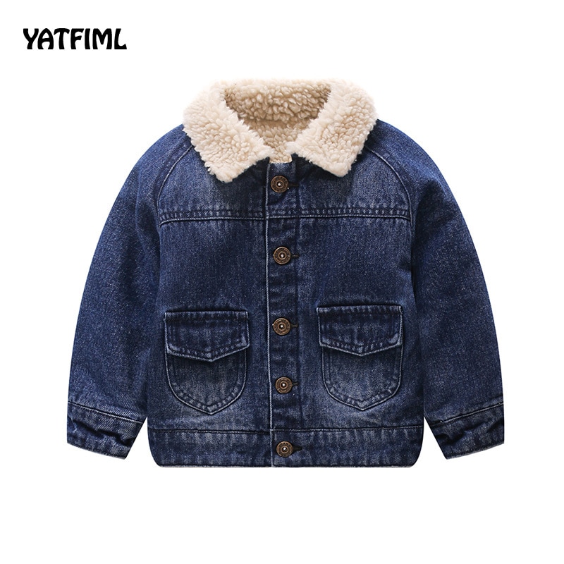 Yatfiml vinterjacka för flickor pojkar coola lappade bomullsbroderikläder jeansjacka outfits 18m-5t