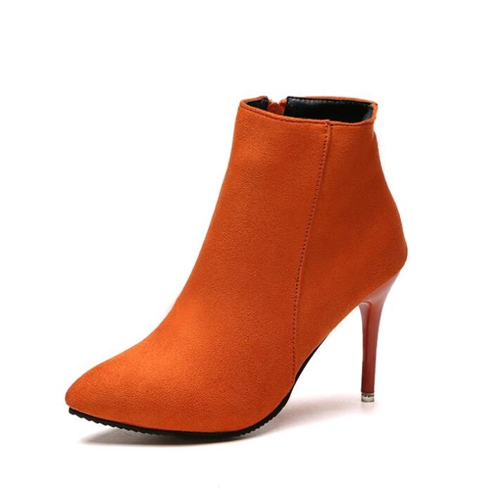 Damesschoenen hoge hakken franje laarzen dunne hak dameslaarzen puntige neus damesschoenen winter enkellaarsjes ghn 78: Oranje / 8