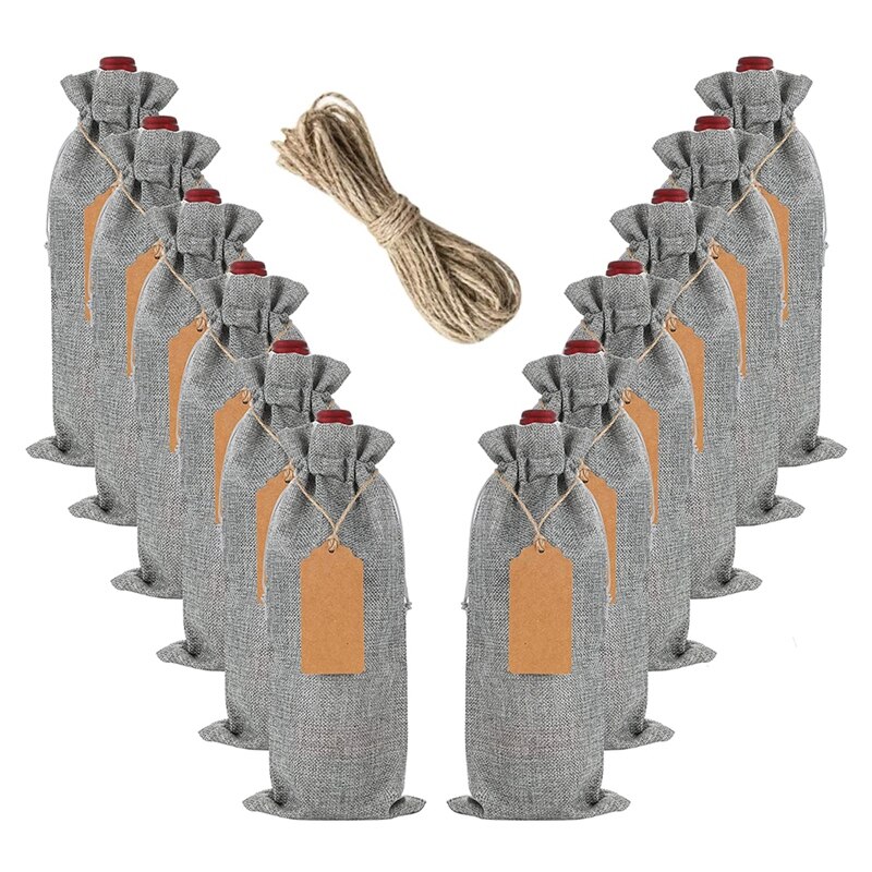 ToBeIT Jute zakjes, 24 stuks, 10 x 14 cm, natuurzakjes, jute zakjes, cadeauzakjes met trekkoord, kleine verpakking voor sieraden, bruiloft, feest, Kerstmis (4 kleuren