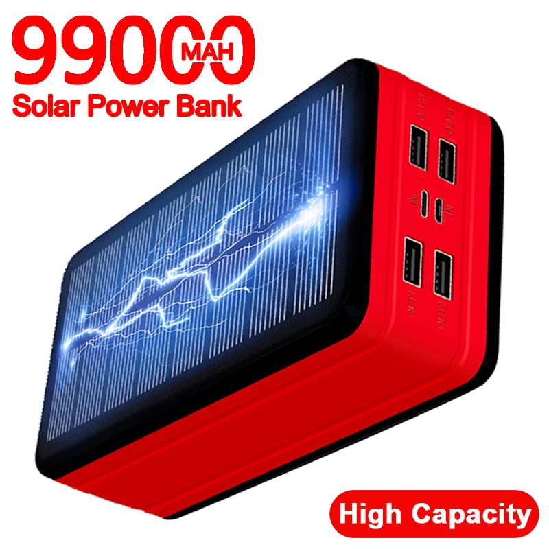 Solar Power Bank 99000mAh Portable Charger Large Capacity LED Outdoor Waterproof Poverbank for Iphone Xiaomi Samsung