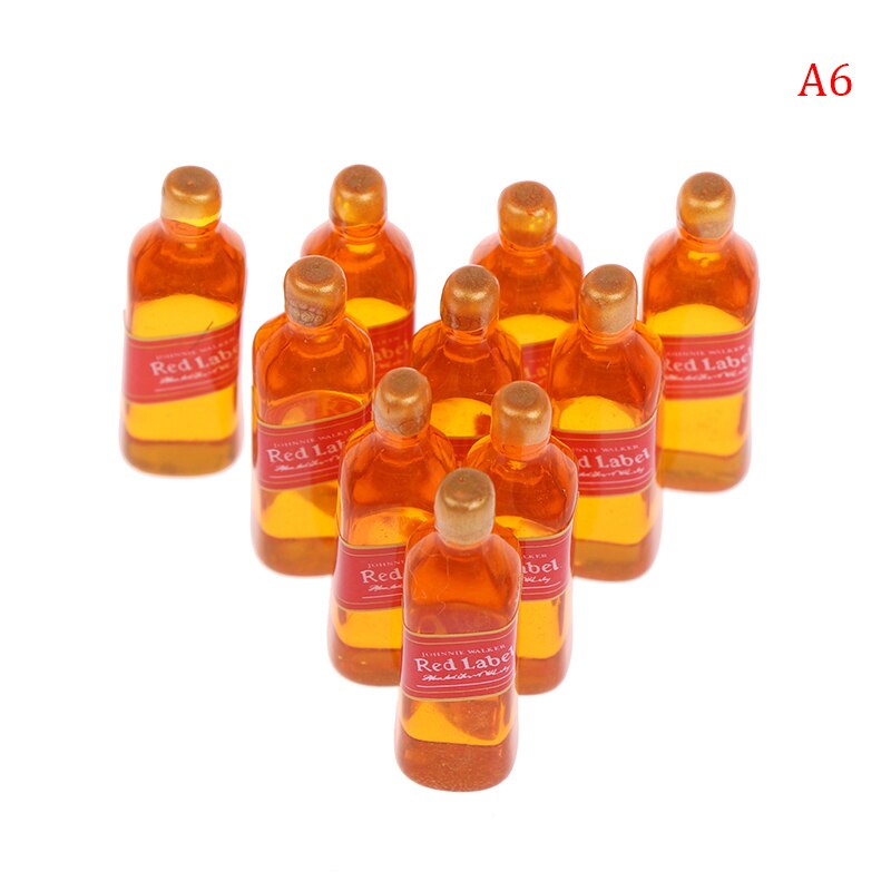10pcs/set 1:12 Dollhouse Miniature Wine Bottle Whisky Simulation Drinks Model: A6