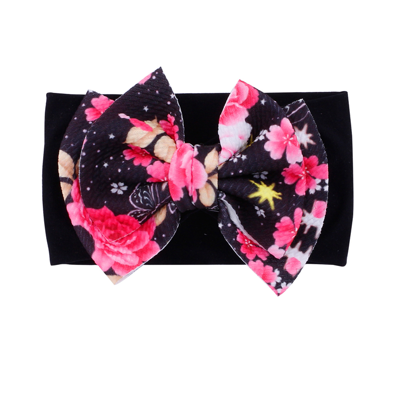 ¡Novedad de ! Diadema de bebé estilo europeo WARMOM, diadema de flores estampada con lazo, accesorios para la cabeza de bebé de estilo bohemio: Black