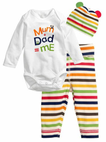 Emmababy 100cm puuvillaa vauvanvaatteita printti 3 kpl lasten vauvan tytöt pojat unisex täyshihainen body+raidalliset housut+hattuasut setit