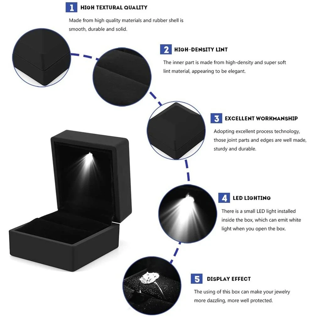Sieradendoos LED-ringdoos voor trouwring Verlovingsringdoos Geschenkdoos Verpakking Showdozen met licht, doos voor sieradendisplay
