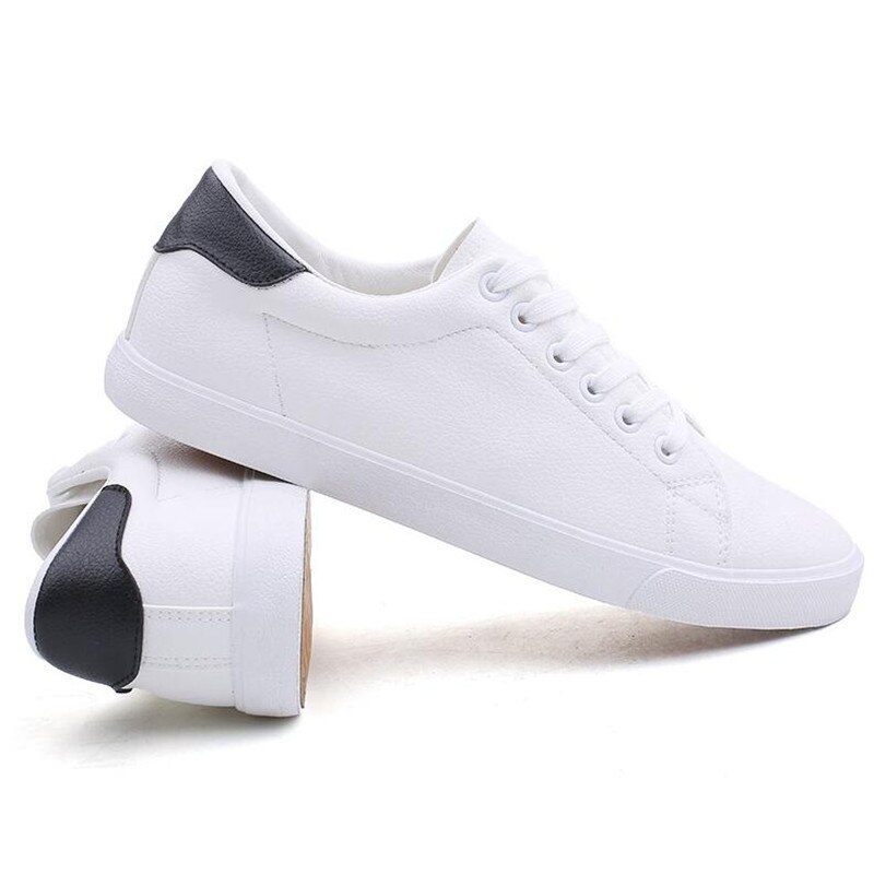 Zapatos de hombre primavera otoño cuero sintético con cordones blanco negro estilo zapatillas ligeras transpirables zapatos vulcanizados