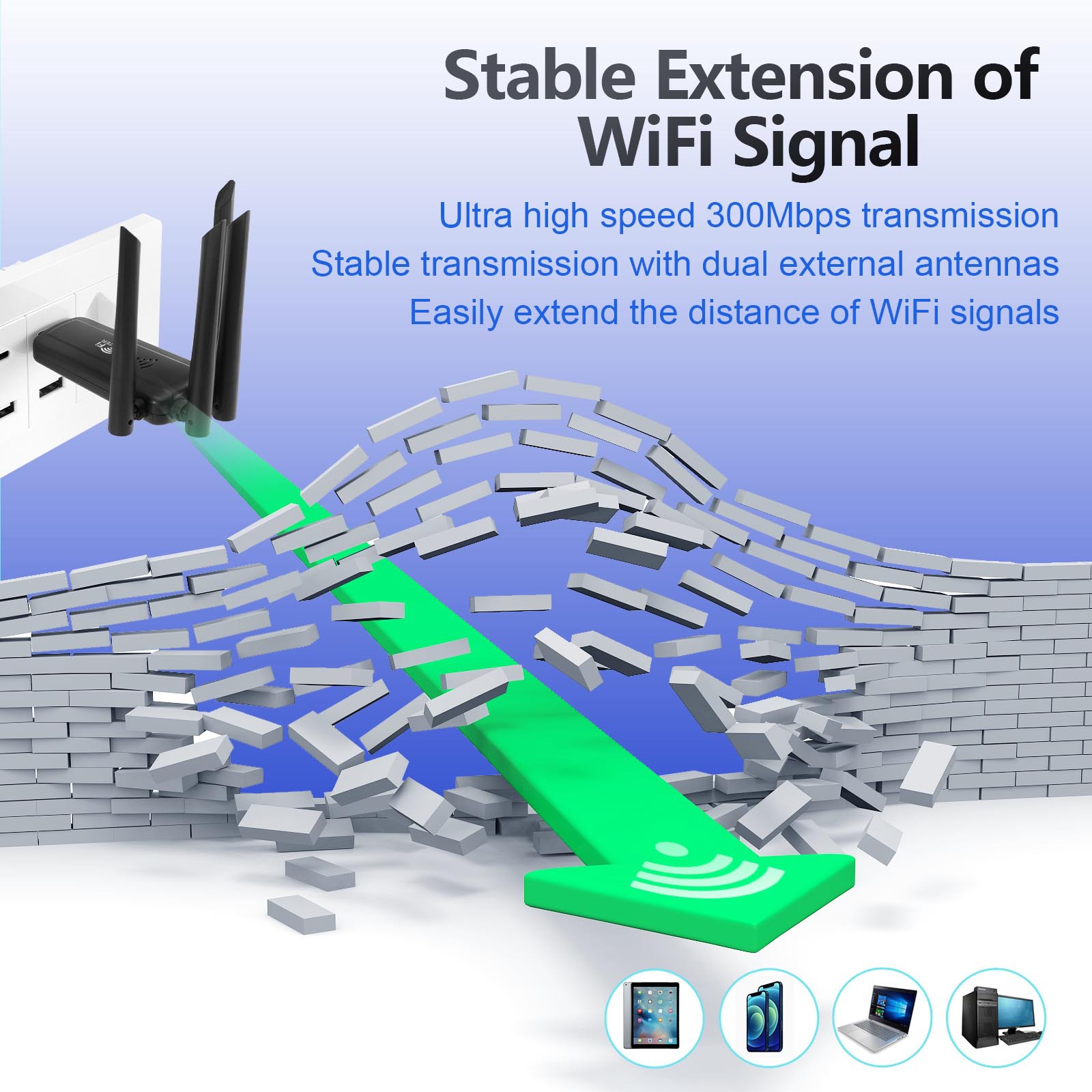 2.4G 300 Mbps Draadloze USB WiFi Repeater 4 Antenne Wifi Lange Range Extender Wi-Fi Signaalversterker Thuis netwerk Adapter voor PC
