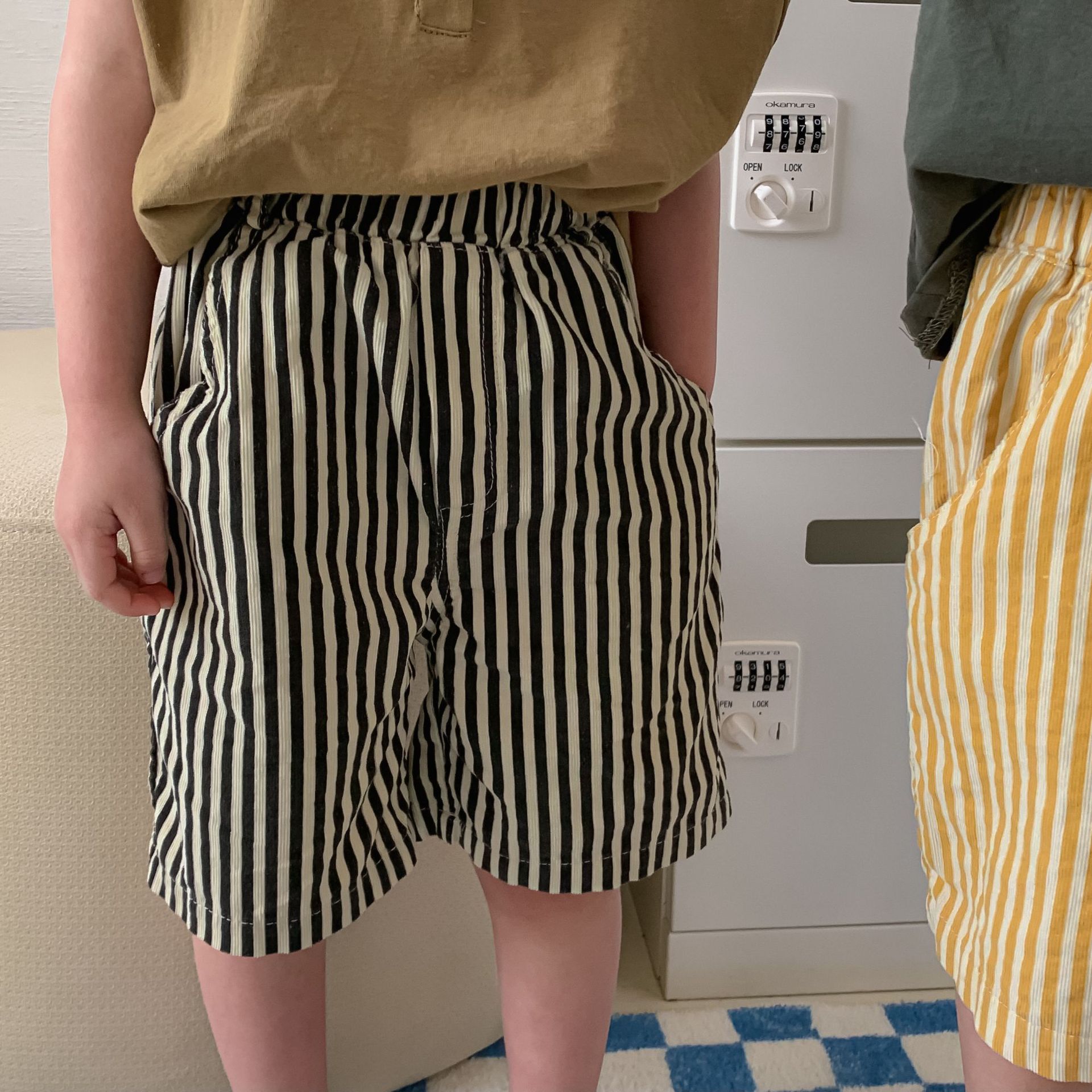 2022 Summer Kids Clothes Stripe Girls Shorts Corduroy Elastic Boys Pants Korean Children Shorts
