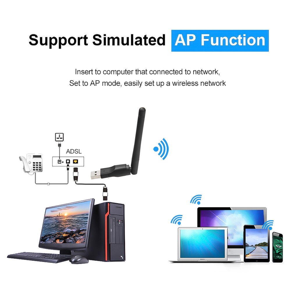 Usb Wifi Adapter Antenne Wifi Netwerkkaart Wi Fi Adapter Card Wifi Adapter Ethernet Wifi Dongle MT7601 Gratis Driver Voor desktop