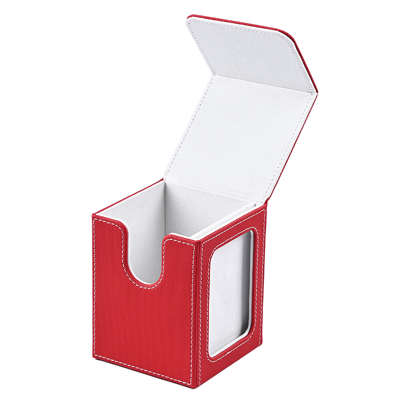 Pudełko na karty MTG z okienkiem, mieści 120 + karty z pojedynczym rękawem, pudełko na karty ze skóry PU z zamknięciem magnetycznym, odpowiednie na karty TCG: Czerwony