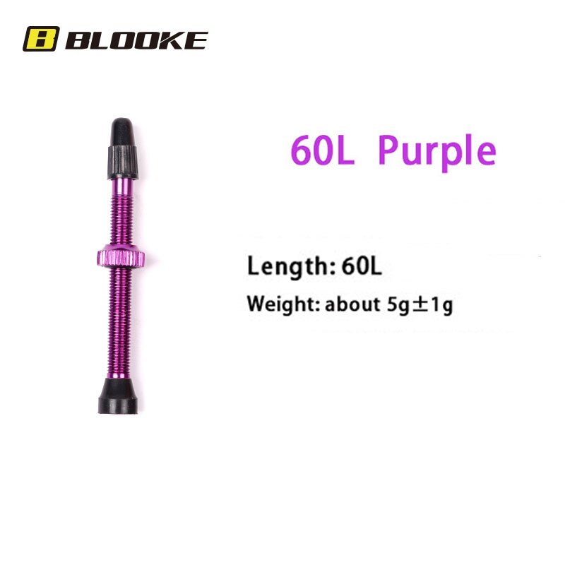 BLOOKE 34/46/60/80MM EPDM Rubber and Alloy Material Bicycle French F/V Tubeless Tire Valve Suitable For Road Bike MTB: 60L Purple