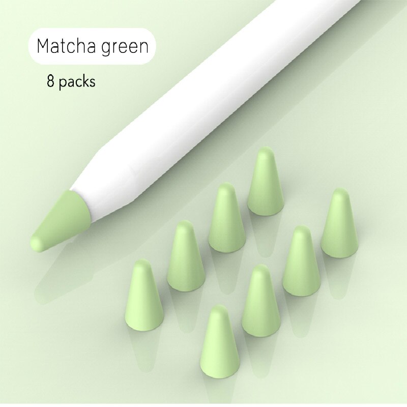 8 stuks potloodpuntbeschermers voor apple pencil 2nd, 1st mute siliconen penpuntbeschermer voor potloodhoes, screenprotector voor ipad pro-hoes: Matcha groen