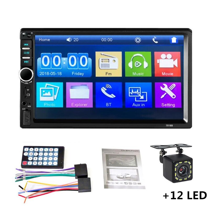 Autoradio 2 Din Fm Audio Stereo 7 &quot;Hd Touch Screen MP5 Bluetooth Multimedia Speler Ondersteuning Tf Usb Aux input Autoradio: Radio and 12 LED