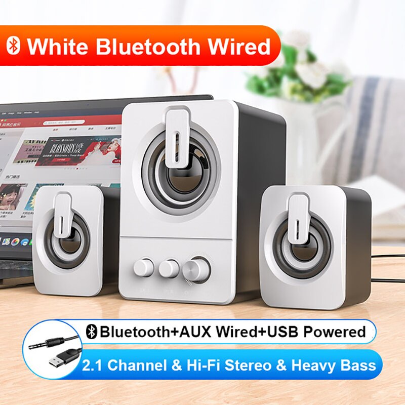 Wired Wireless Computer Combination Speakers Bluetooth Speaker Bass Column Hi-Fi Stereo Home Theater Surround SoundBar for PC TV: White Bluetooth