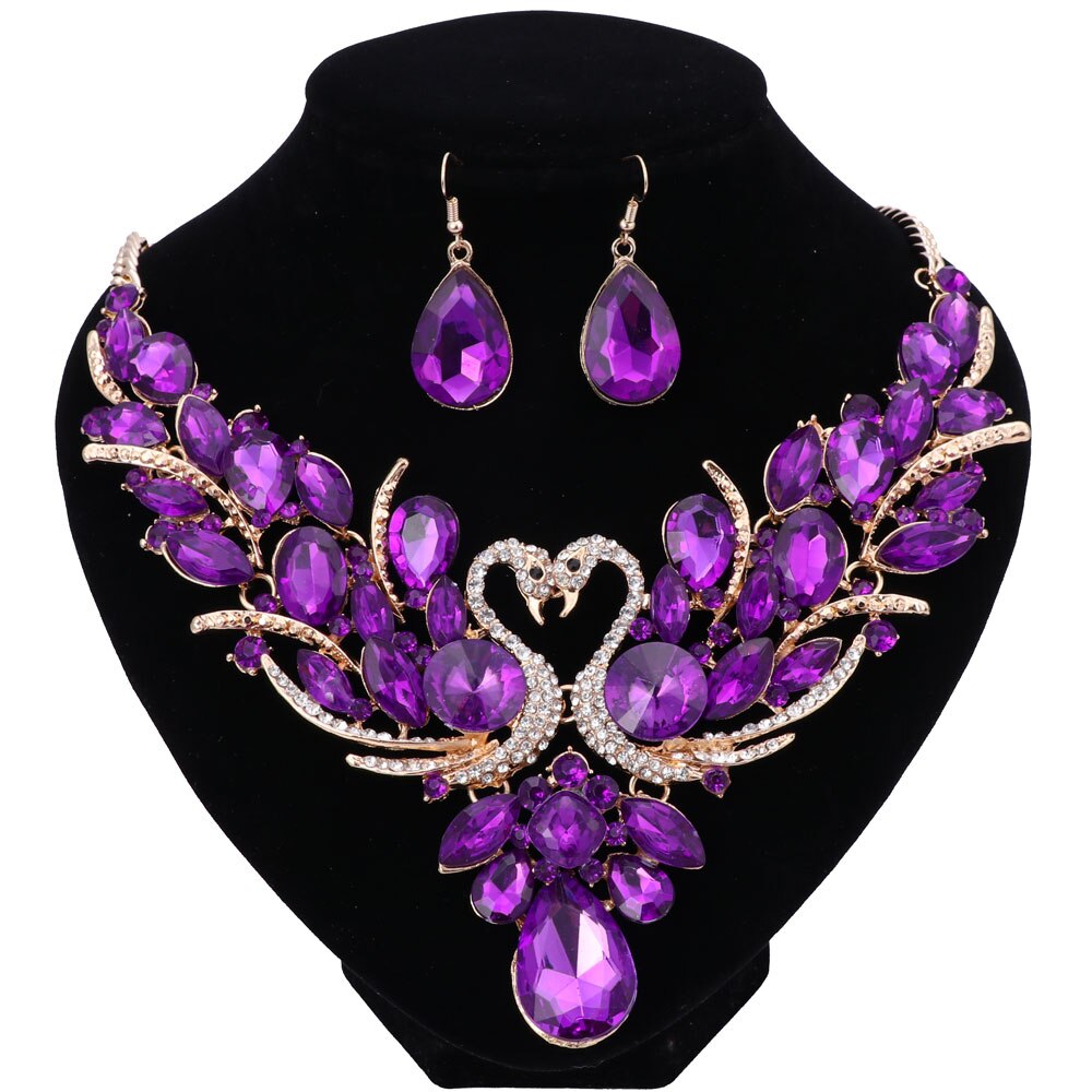 Nigeriaanse Sieraden Set Voor Vrouwen Paars Kwastje Oorbellen Ketting Set Banket Jurk Accessoire Bridal Indian Sieraden: 7