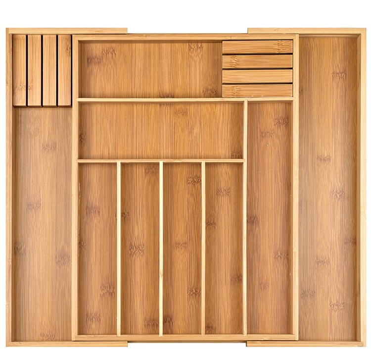 Bamboo Expandable Drawer Organizer, Premium Cutlery and Utensil Tray, Bamboo, Adjustable Kitchen Drawer Divider