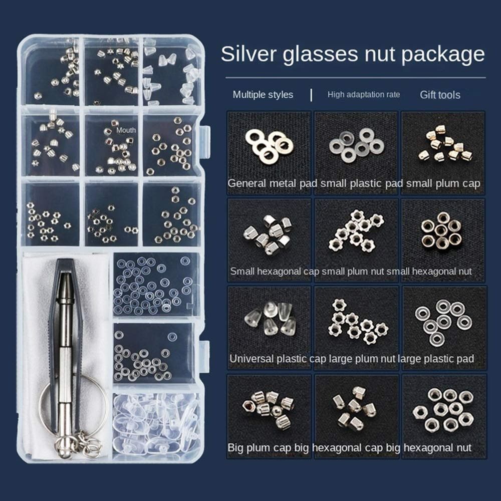Kit d'outils de réparation de lunettes de soleil assortis, jeu de vis, écrou à vis, kit de réparation de lunettes: Black