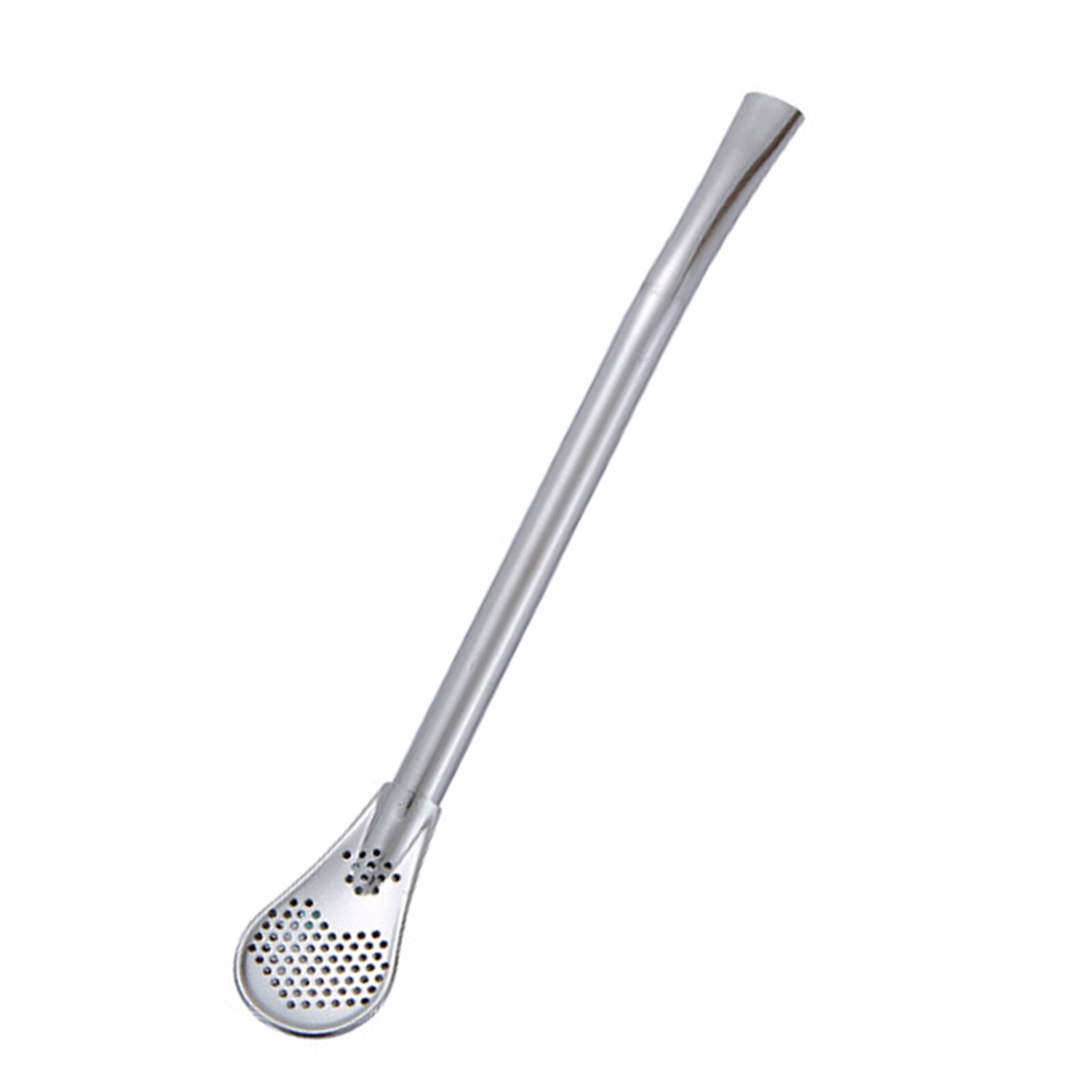 Stainless Steel Tea Coffee Straw Spoon Reusable Drinking Straw Spoon Double Filter Flat Smooth Straws Party Bar Tools: Long 17.7cm / Silver