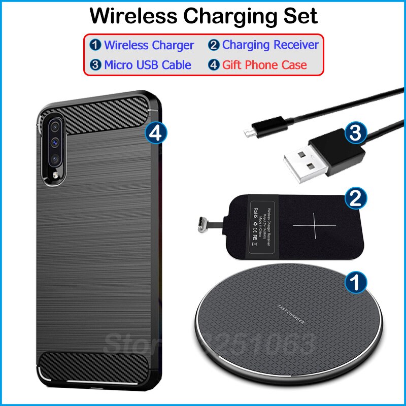 Dispositivo de carga inalámbrica Qi para Samsung Galaxy A50, cargador inalámbrico y adaptador USB tipo C, receptor de carga, funda de teléfono de A50