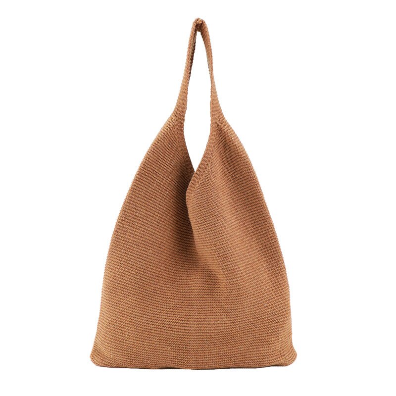 Retro Woman Woolen Yarn Knitting Shoulder Bag Soft Comfort Handbag Durable Tote for Travel School