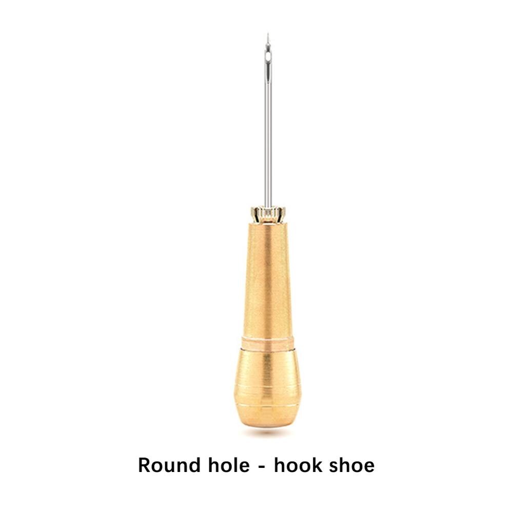1pcs Canvas Leather Sewing Awl Needle Hand Stitch Copper Handle Awl DIY handcraft for Shoe Handmade Leather Repair Sewing Tools: Round hole