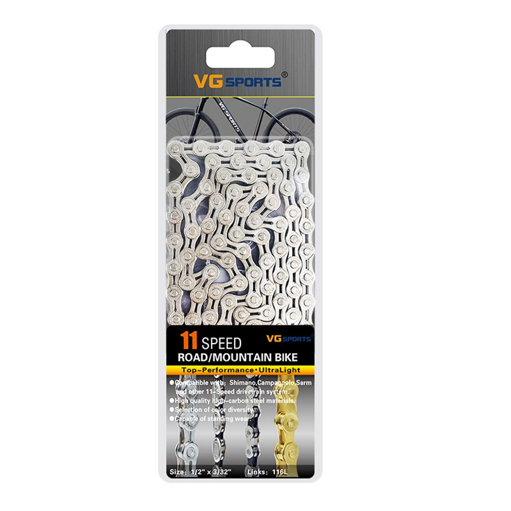 VG Sports Bicycle Chain 8 9 10 11 Speed Bicycle Chain Ultralight Bike Chain 116 Links MTB Road Bike Half Hollow Chain Bike Tools: Silver 11s