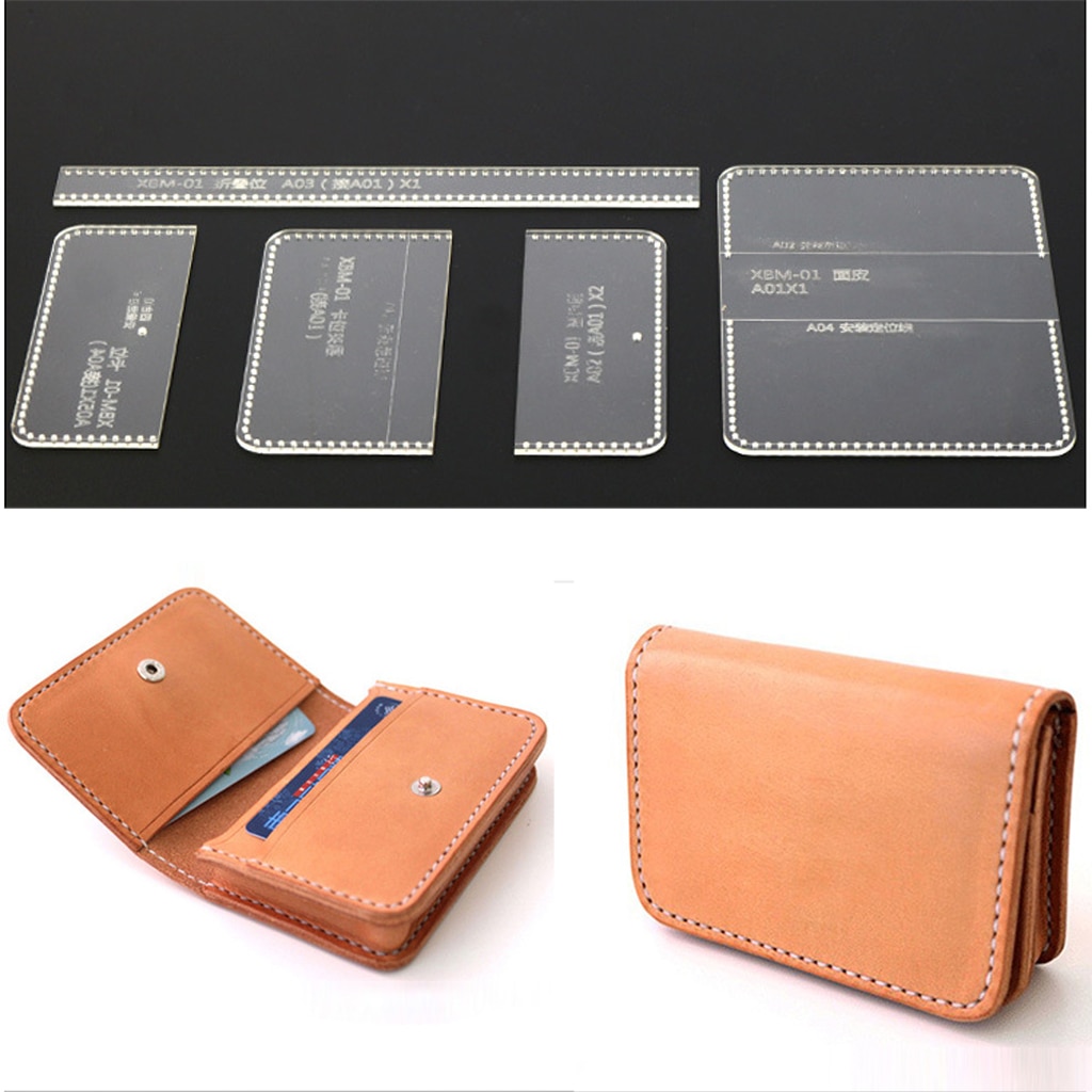 5x/  sæt skabelon akryl mønster stencils til læder kort taske holder tegnebog