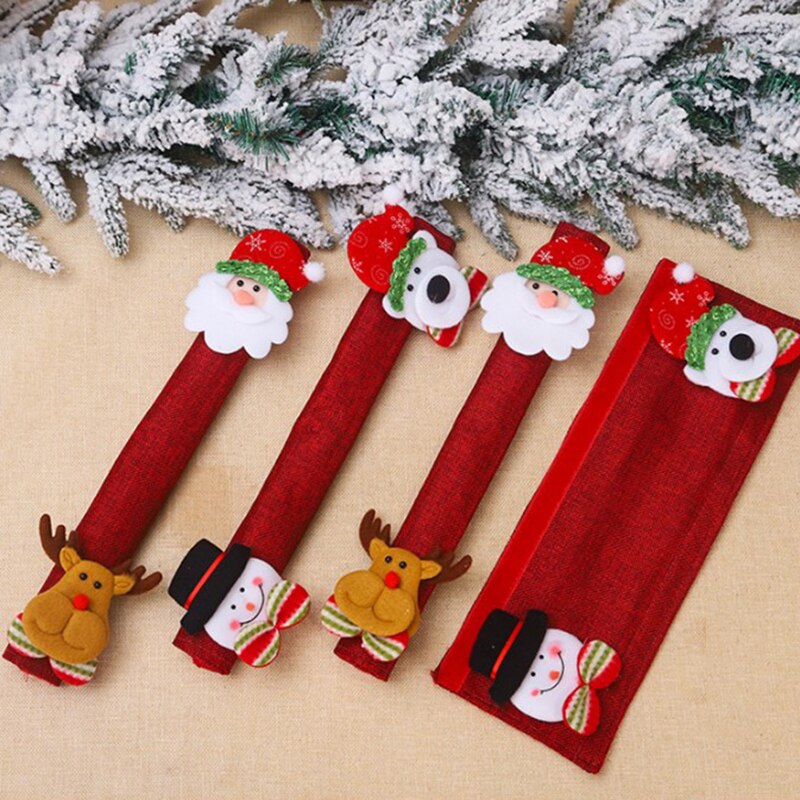 Tirador de nevera cubierta de Navidad manoplas para horno o microondas de nevera guantes refrigerador horno cubierta de protección de la decoración de la Navidad