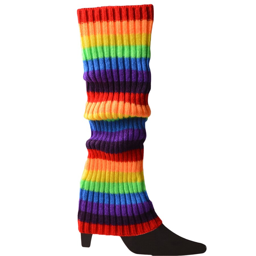 Women Boot Cuffs Leg Warmers Knit Leg Stockings Striped Long Boot Thigh High Stockings Knitted The Knee Socks Arcylic Leg Warmer: rainbow