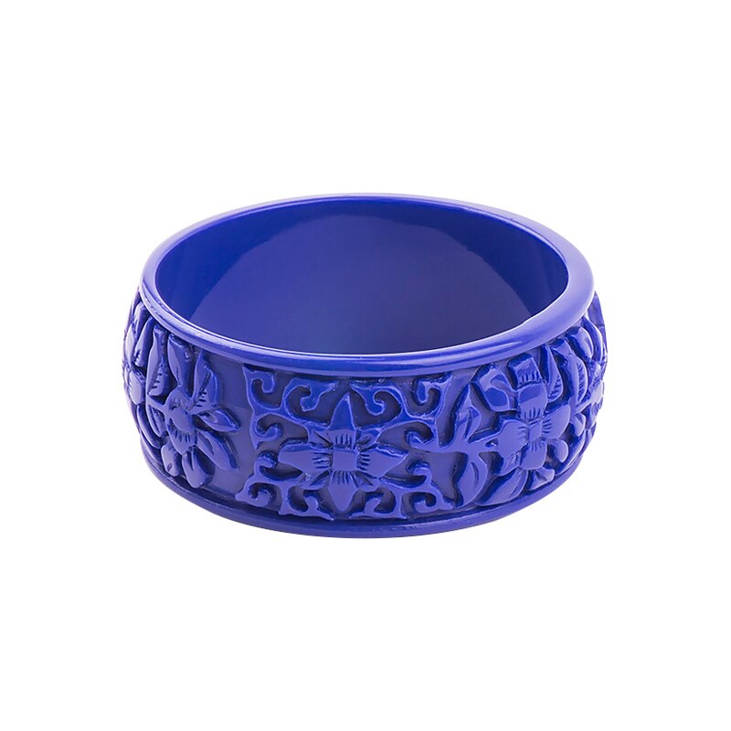GuanLong-brazalete de resina acrílica para mujer, brazalete ancho con flor tallada, a la , para niñas, de joyería: Color oro puro