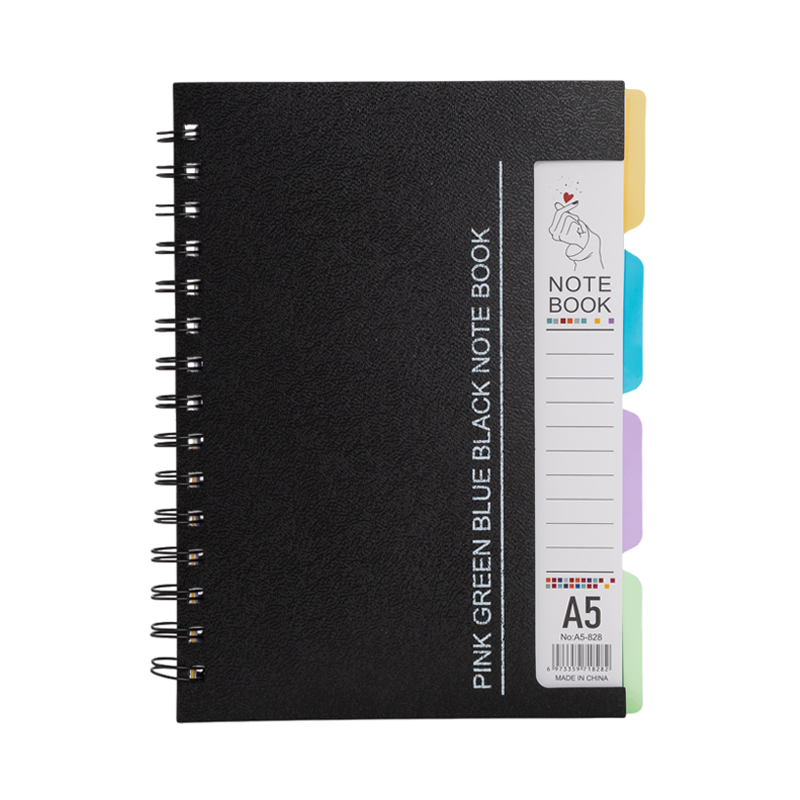 96-Sheet Spiral Notebook with 4 Divider Pages A4/A5 Sizes Lined Pages Blue Green Black Rose Wirebound Note Book: WHITE