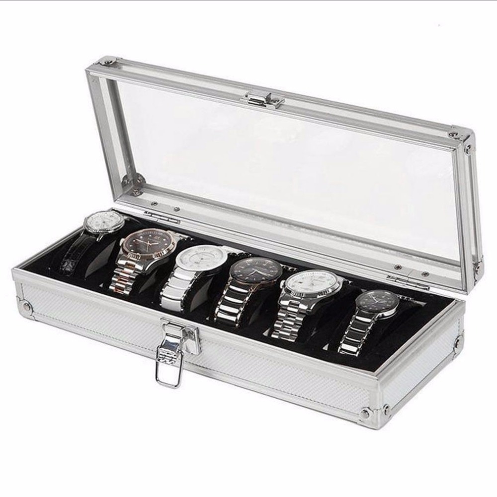 2/3/6 Grid Horloge Dozen Hout Aluminium Lederen Horloge Doos Handgemaakte Acryl Top Suede Kussen Horloge Sieraden Collectie Display case
