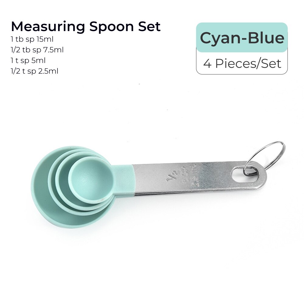 4pcs Baking Tools Kitchen Measuring Spoon Set Stainless Steel Handle Measuring Cup With Scale Measuring Spoon Kitchen Gadgets: 4pcs blue spoon